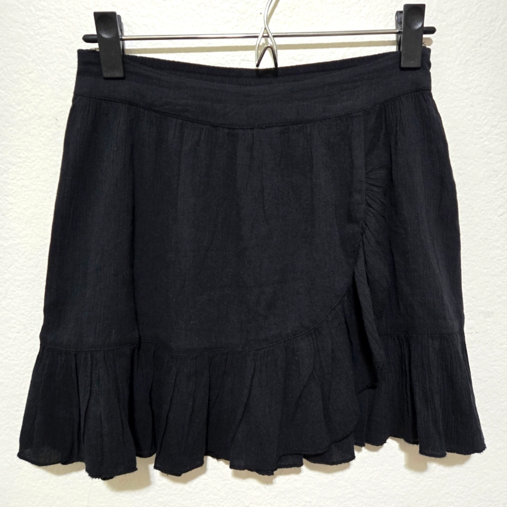 AERIE Black Ruffled Mini Skirt Cotton Blend Size Extra Small